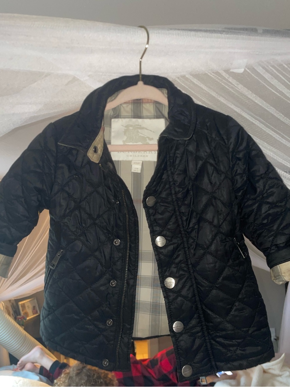 Burberry Black Quilted Kids Puffer Jacket with hood with Plaid Lining